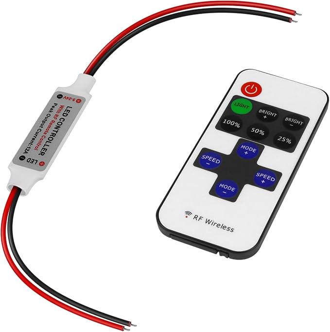 RF Mini Wireless Remote Controller for Single Color 3528 5050 LED Strip Lights, Wireless Remote Control with Connector, RF LED Strip Light Dimmer