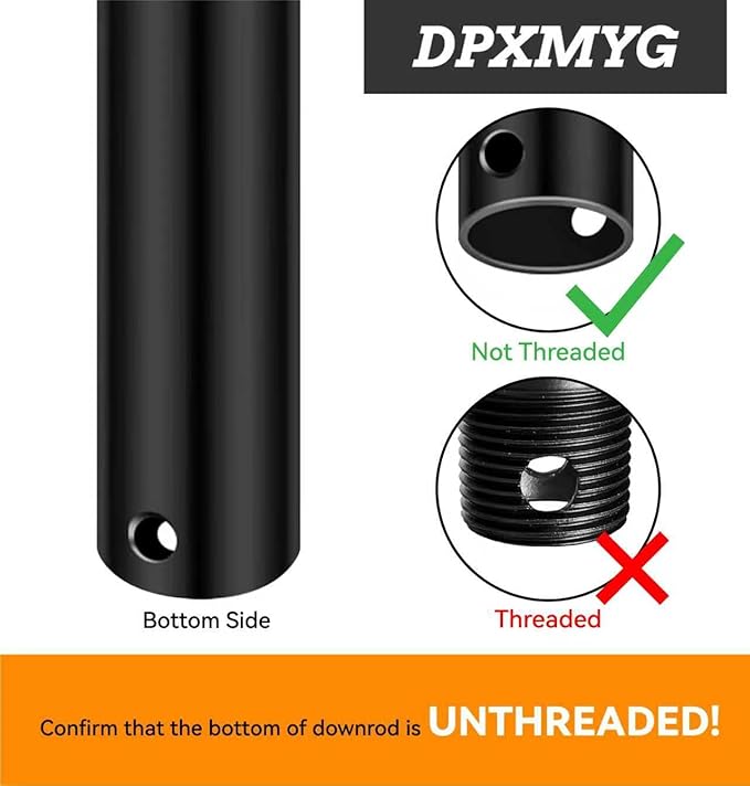 DPXMYG 12 inch Ceiling Fan Downrod with Extension Cord, 1 FT Black Downrod for Ceiling Fan, 1 inch Outside Diameter, Ceiling Fan Boom Suitable for a Wide Range of Fans (Black, Not Threaded)