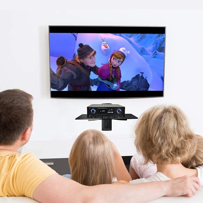 suptek Single Floating Shelf Wall Bracket with Strengthened Tempered Glass for DVD Players/Cable Boxes/Games Consoles/TV Accessories 1 Shelf, Black, CS201