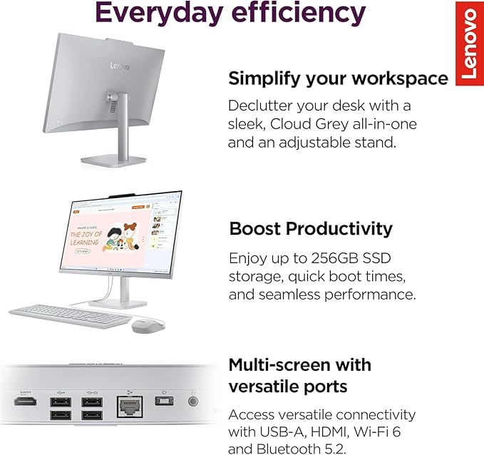 Lenovo IdeaCentre 24" FHD All-in-One Desktop Computer with Lifetime Office 365 for The Web • 32GB RAM • 4TB Storage • Intel Core • Wired Keyboard and Mouse • Windows 11