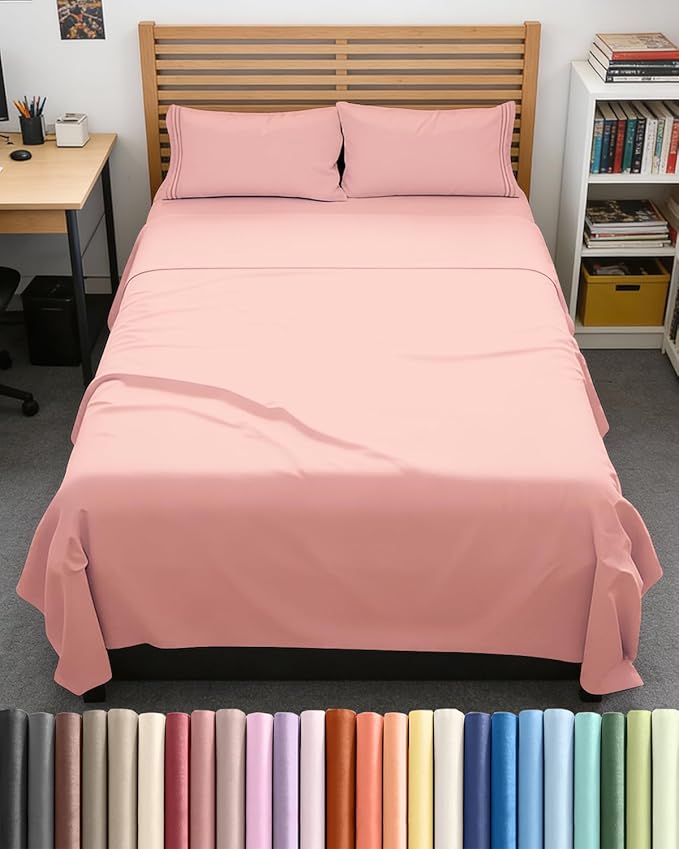 Full XL Bed Sheet Set - 4 Piece Extra Long Extended Full XL Sheets - Soft, Breathable & Cooling - Fits 8" to 16" Mattress w/ Deep Pockets - 54" x 80" - Easy-Fit, Wrinkle & Fade Resistant - Baby Pink