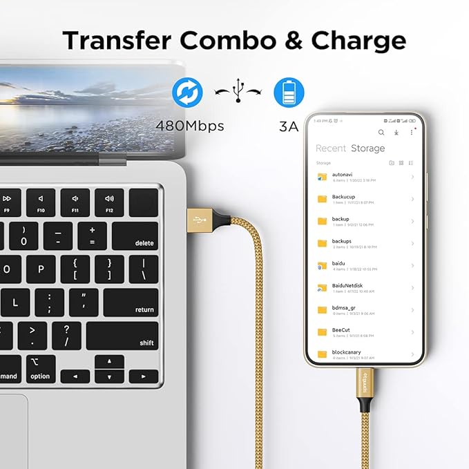 etguuds USB A to USB C Cable 6.6ft, 2-Pack, 3A Fast Charging Type C Charger Cord for iPhone 17 16 15 Pro Max 16e 17 Air, Samsung Galaxy S25 S24 S23 S22 S21 S20 A17 A16 A56 A55 Flip Fold, Gold