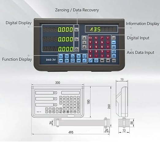 Digital Readout 3 Axis Metal DRO 6"x8"x12" Set, DRO Digital Readout LED Display Digital Readout 170mm x 220mm x 320mm Linear Sclae Milling Machines or Lathes Digital Readout Kit