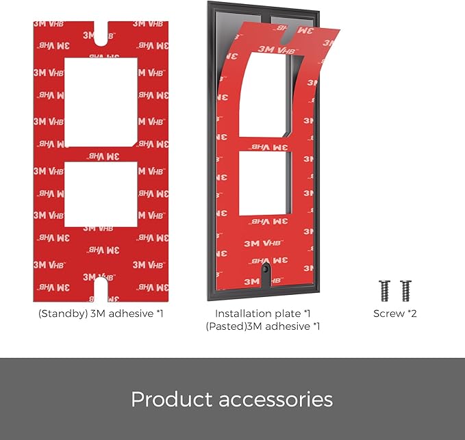 No-Drill Adhesive Mount Ring Video Doorbell Wired 5AT3T5 Apartment Rental Strong Tape Damage-Free Install Outdoor Brick Wall Metal Door Holder Bracket