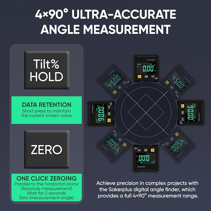 Saker Digital Angle Finder Protractor Tool,Precision Angle Measuring Tool, 360° Digital Protractor with Magnetic Back, High-Visibility LCD Screen for Woodworking, Metalworking & Masonry (3 packs)