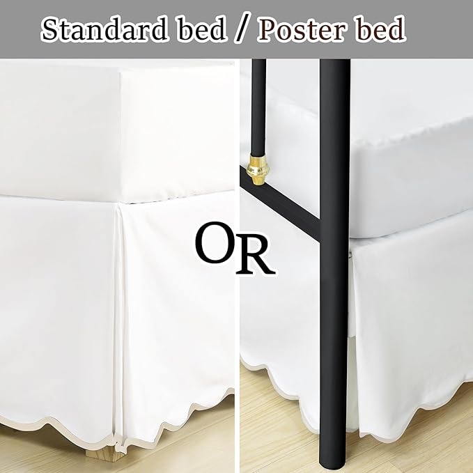 HIG King Bed Skirt - Easy Fit Scallop Edge Pleated Bedskirts with Spilt Coner, 18 Inch Drop Anti-Slip Dust Ruffle, Thick Fabric for Enhanced Privacy, Pre-Washed for Long-Lasting Use, Machine Washable