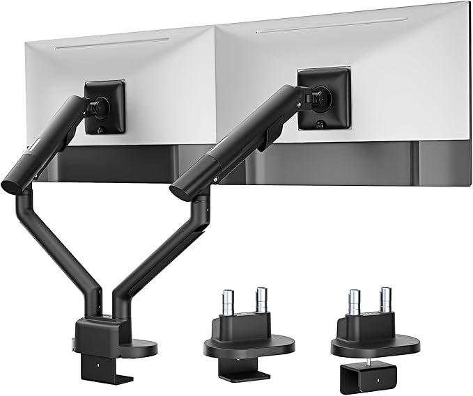 monTEK Dual Monitor Stand for 2 Screens 17 to 35 Inch, Heavy Duty Monitor Mount Arm, VESA Mount Desk Stand with C-Clamp/Grommet Base, Holds up to 24.3 lbs Per Arm, VESA 75/100mm, MA1010BK-D
