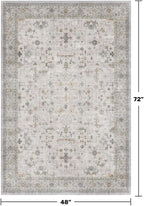 Hazo Haus Washable Boho 4x6 Living Room Rug - Light Gray & Sage Area Rug for Kitchen, Mudroom, Bedroom Beside Bed, Office, Modern Vintage Eclectic Geometric Floral, Low Pile & Fade Resistant - Image 2