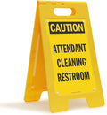 SmartSign 25 x 12 inch “Caution - Attendant Cleaning Restroom” Two-Sided Folding Floor Sign with Falling Symbol, Portable and Lightweight A-Frame, Easy Grip Handle, Plastic, Black and Yellow