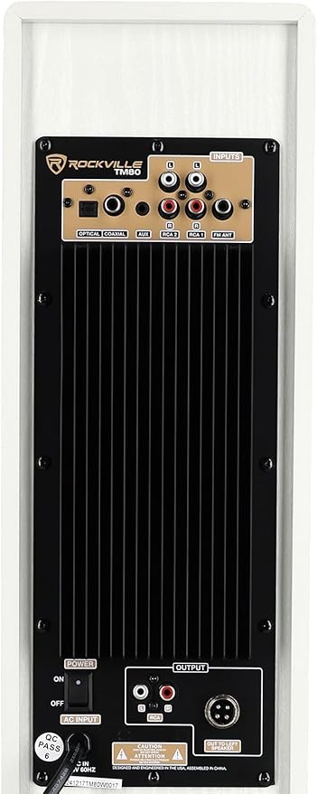 Rockville TM80W Powered Home Theater Tower Speaker System, White, 800W, 8" Subwoofers, Bluetooth, USB/SD Playback, FM Radio, Remote Control, Karaoke Ready, Perfect for Home Entertainment