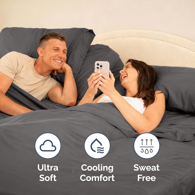 Split Head King Sheets Set - Top Split King Sheets for Adjustable Beds, Easy-Fit Split Head King Mattress - Flex Split Top King Sheets, Easy-Fit, Breathable, Deep Pocket Split King Sheets - Dark Grey