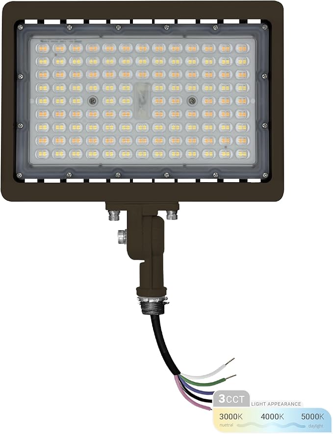 NUWATT 90W LED Flood Light, 3CCT 3000K/4000K/5000K Selectable, IP65 Waterproof Lighting, Adjustable Knuckle Mount, 12600LM, 0-10V Dimmable, 120-277V, Outdoor Security Floodlight for Yard, Bronze, UL