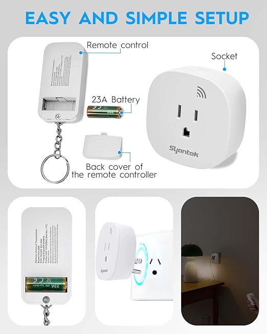 Syantek Remote Control Outlet, Wireless Remote Light Switch Kit, 15A/1875W, 100FT Long Range for Lamps, Fans, Christmas Lights, Electrical Appliance