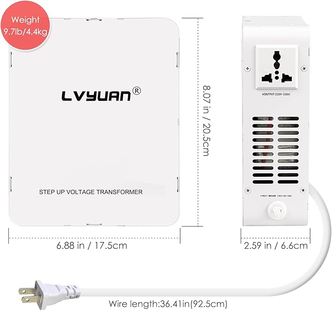 LVYUAN 2000W Voltage Transformer Step Up/Down Converter, 110V/120V to 220V/240V, Circuit Breaker Protection, 3 Year Warranty