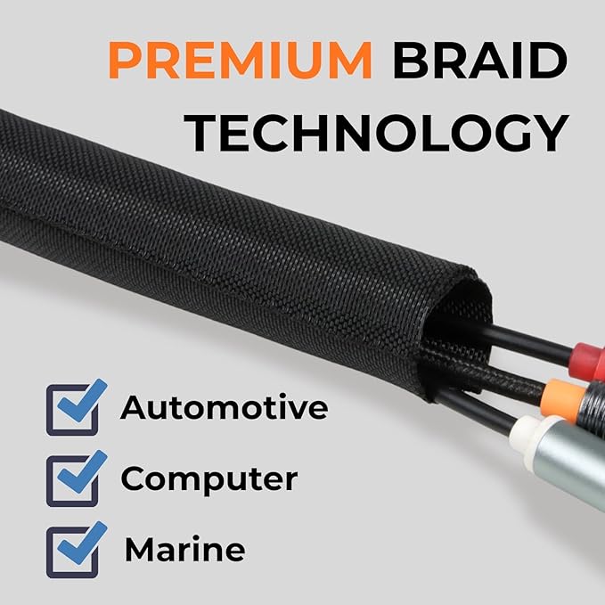 HOLED 5/16 inch Split Braided Cable Management Sleeve for USB Cable Power Cord Audio Video Cable, Wire Loom Cord Protector from Cat Dog Chewing (Black, 10FT)