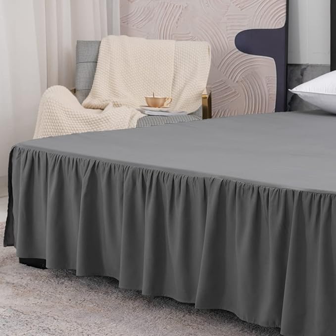 Grey Bed Skirt Twin Size Ruffled Bed Skirt with Split Corners, 14 Inch Drop Dust Ruffle Bed Skirts with Platform, Grey