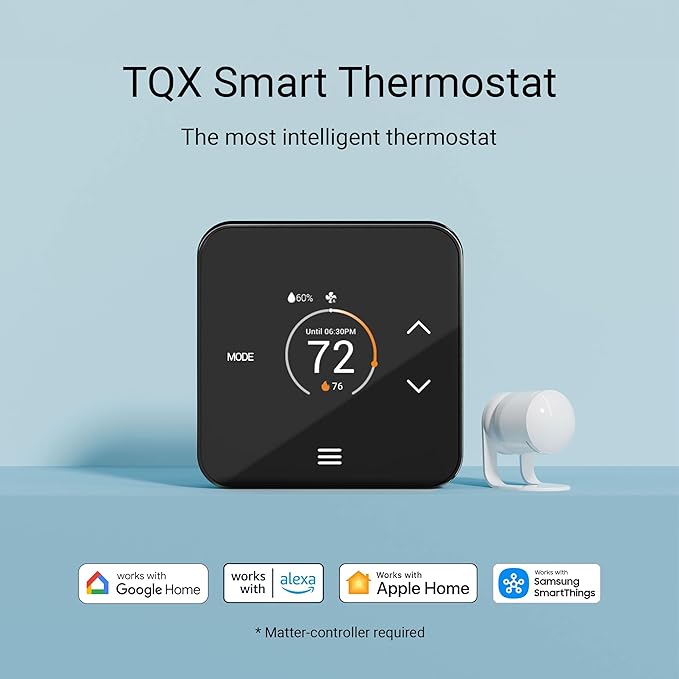 Lux TQX Smart Thermostat for Home, Programmable WiFi with Matter Protocol, Occupancy Sensing, Includes 1 Remote Sensor - Works with Apple Home, Alexa, Google Home - C-Wire Included