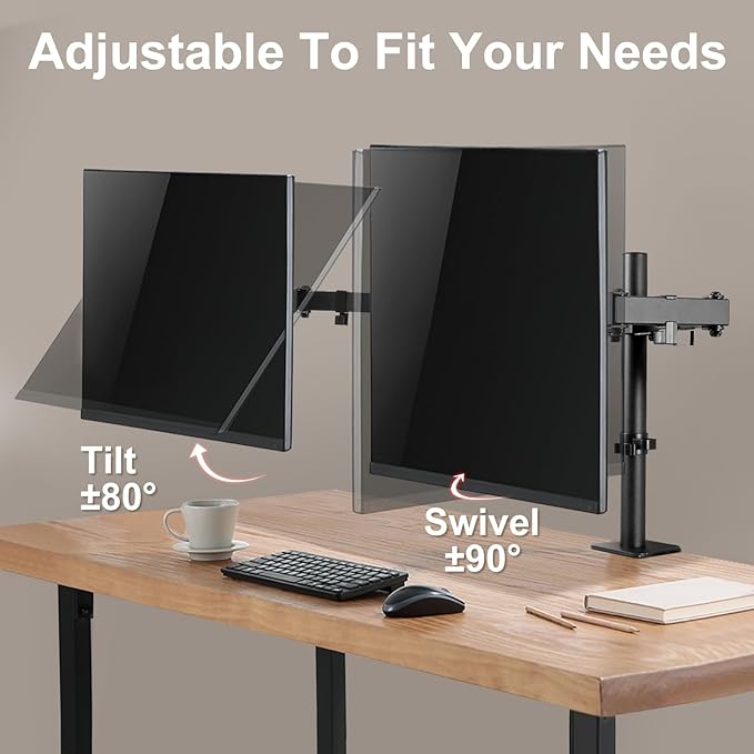 Dual Monitor Desk Mount Easily Set Up，Fully Adjustable Monitor Mount for 2 Monitors Up to 32 Inch,Heavy Duty Dual Monitor Stand Holds up to 22 LBS