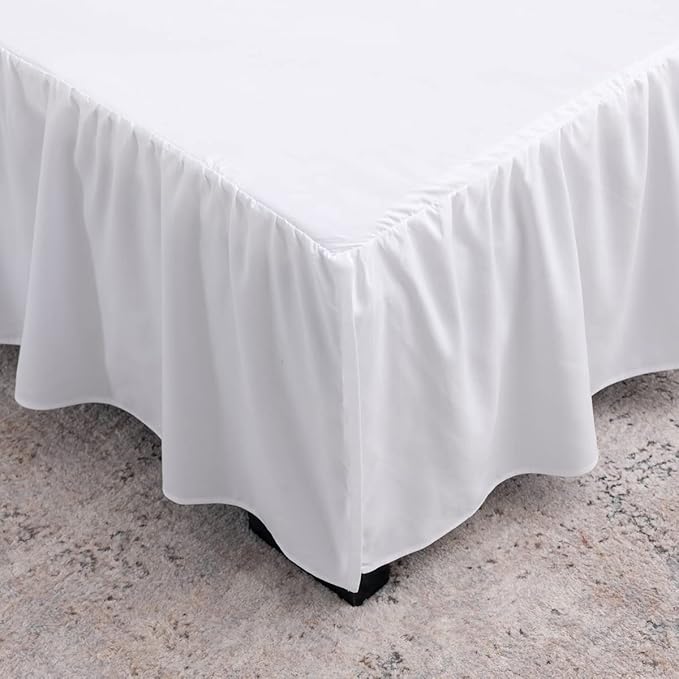 White Bed Skirt King Size Ruffled Bed Skirt with Split Corners, King Bed Skirt 12 Inch Drop, King Size Bed Skirt White for Ruffled Bed Skirt with Split Corners, Bed Skirt King Size