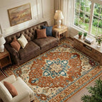 RELEANY Washable Area Rug, 6'x8', Red/Orange/Blue/Brown by RELEANY