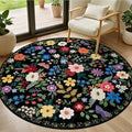 PLHXFR Round Area Rug Living Room: 4 ft Floral Washable Soft Carpet Black by PLHXFRSoftAreaRugs