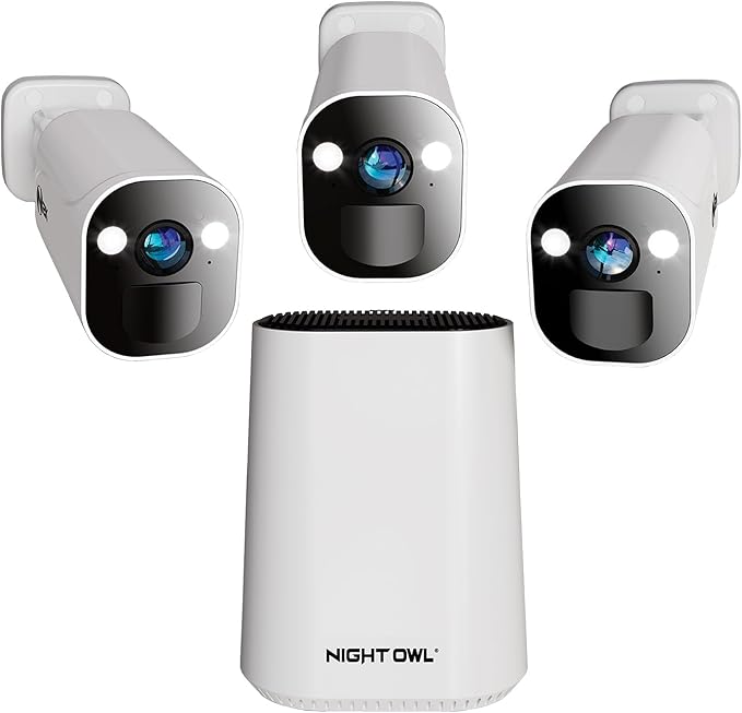 Night Owl 8 Channel Wi-Fi Video Home Security Hub with (3) Battery-Powered Wi-Fi 2K HD Indoor/Outdoor Spotlight Cameras with 2-Way Audio and 64GB microSD Card (Expandable up to 8 Cameras)