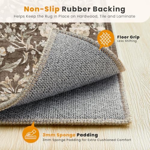 SameBed 3x5 Area Rug Living Room, Vintage Washable Carpet Dark Brown - Image 6