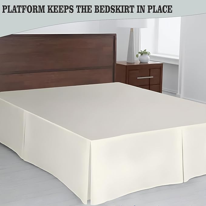 Pleated Bed Skirt King Size, 16" Drop with Platform Design for Secure Fit, Split Corners, Wrinkle-Resistant Microfiber for Modern Stylish Look, Tailored Bedding for Hotel Luxury - Ivory