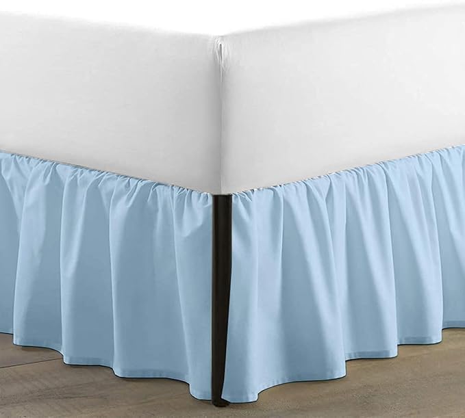 SKY BEDDINGS - Full Size Ruffled Bed Skirt with Split Corners - 14 Inch Drop Dust Ruffle Bed Skirt with Platform Three Sided Coverage - 100% Microfiber, Light Blue