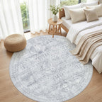Round Area Rug Living Room: 8ft Neutral Washable Carpet Rug Gray - Image 4
