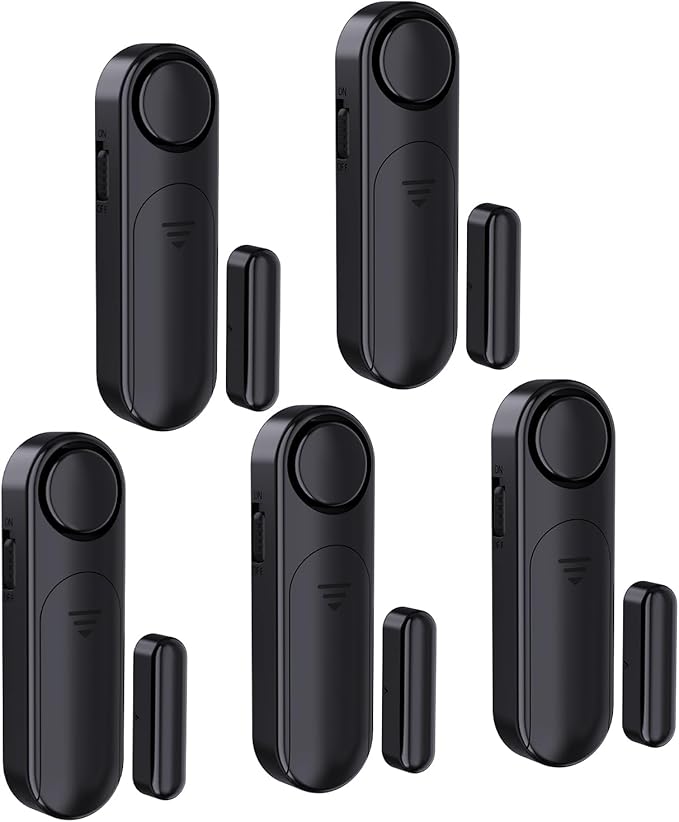 AKOYU 5-Pack Window Alarms for Home Security, 120dB Door and Window Open Sensor Chime for Kid Safety, Pool Safety, Sliding Door, DIY Protection, Easy Installation,Ideal for Home,Garage,Apartment,Black