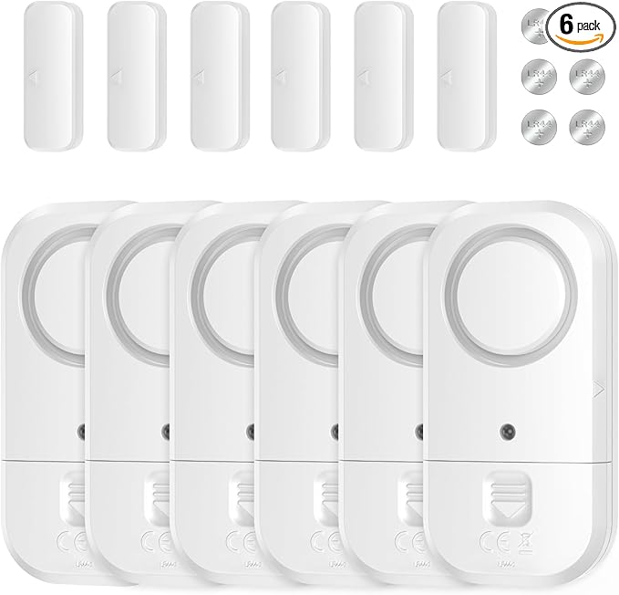 ANKOSHUN Door Window Alarm Sensors - Door Alarms for Kids Safety, Door Alarms for Home Security, for Home, Office, Store, Garage, Dorm Room, Apartment, RV, White, 6 Pack
