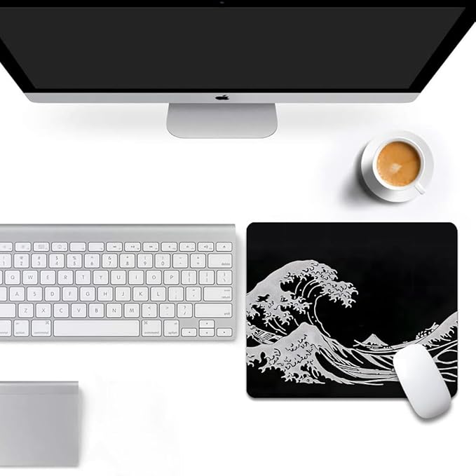 Black Wave of Kanagawa Square Mouse pad, Texture, Waterproof, Anti Slip Rubber Base, Computer Mouse pad, Laptop Mouse pad