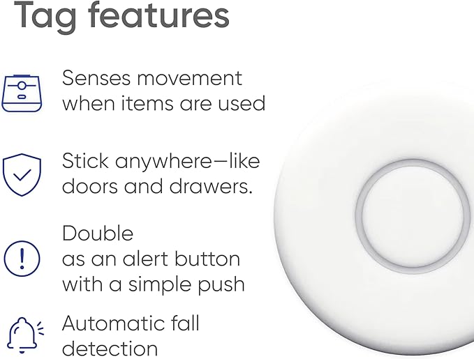 Emergency Alert & Movement Sensor Tags – Elderly Monitoring with Emergency Panic Button, Wearable Fall Detection for Seniors, Water-Resistant - Works with Nomo Care Kit - 10-Year Battery Life - 2 Tags