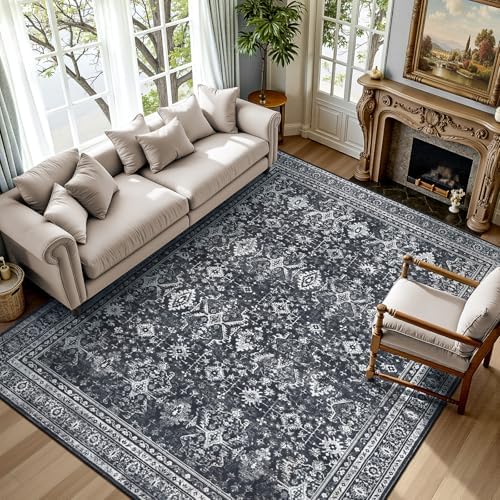 5x7 Area Rugs for Living Room Bedroom, Black Washable Non-Slip Carpet by Lofus