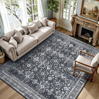 5x7 Area Rugs for Living Room Bedroom, Black Washable Non-Slip Carpet by Lofus