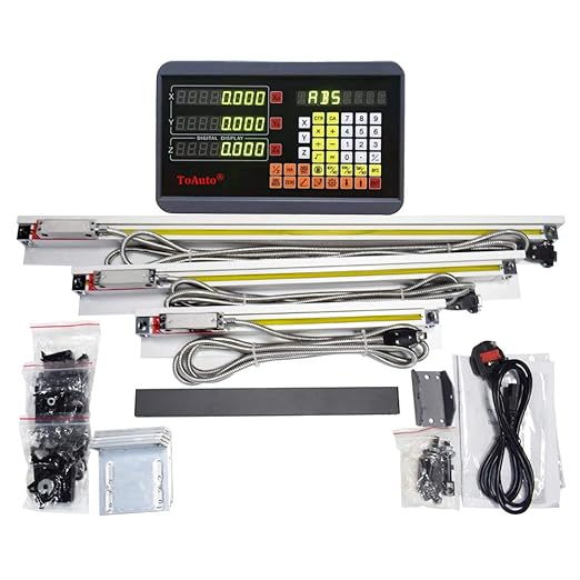 FASTTOBUY 3 Axis Digital Readout 5um Precision Linear Glass Scale 450mm+5500mm+400mm DRO Display for CNC Wire Cutting Milling Machine （18"+22"+16"）