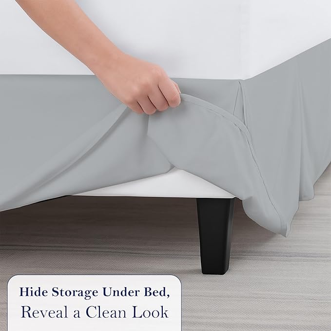 Twin Bed Skirt, Luxury 15 Inch Drop Light Grey Pleated Bed Skirt, Double Brushed Microfiber, Box Pleat Design, Wrinkle & Fade Resistant, Easy Fit Tailored Bedskirt for Twin Size Beds