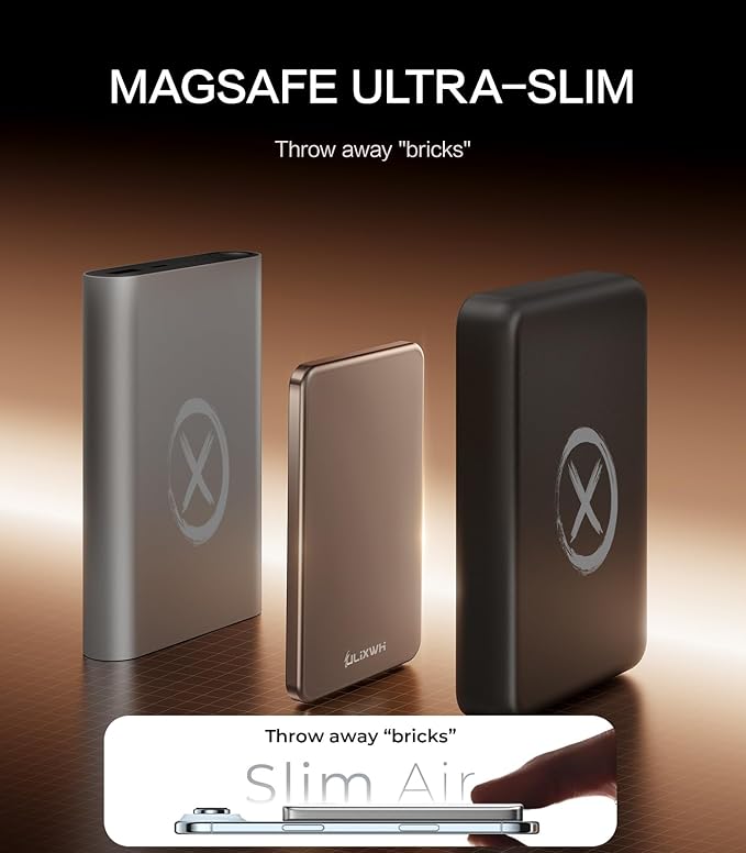 [0.3" Ultra Slim] [Alloy-Made] ULiXWH Magsafe Portable Charger for iPhone, 2025 Upgrade 5000mAh Fast Charging Magnetic Power Bank, Wireless Battery Pack for iPhone 17 Air 16 15 Pro Max 14, Desert Gold