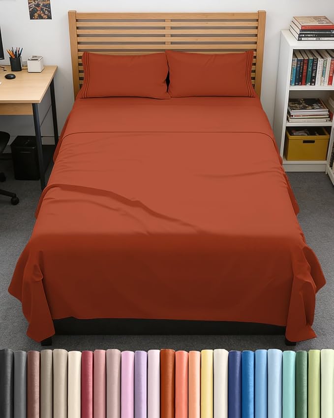 Full XL Bed Sheet Set - 4 Piece Extra Long Extended Full XL Sheets - Soft, Breathable & Cooling - Fits 8" to 16" Mattress w/ Deep Pockets - 54" x 80" - Easy-Fit, Wrinkle & Fade Resistant - Terracotta