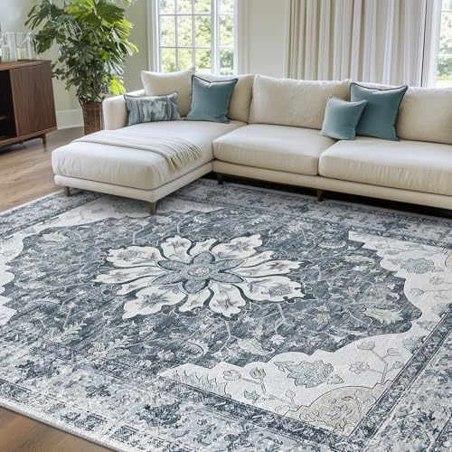 RELEANY Washable Area Rug, 6'x9', Grey/White/Beige - Image 2