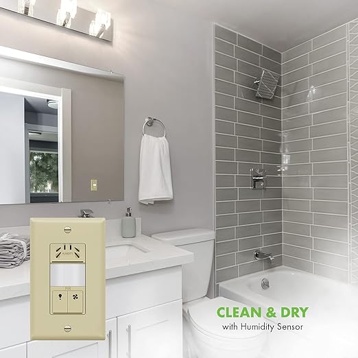 TOPGREENER Humidity Sensor Switch with PIR Lighting Motion Sensor, Neutral Wire Required, Air Moisture Detection for Ventilation Fan, Bathroom Fan Automated Control, UL Listed, TDHOS5-I, Ivory