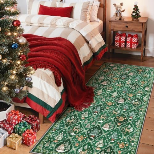 Madane Christmas Washable Kitchen Runner Rug 3x6, Green Runners for Hallway - Image 3