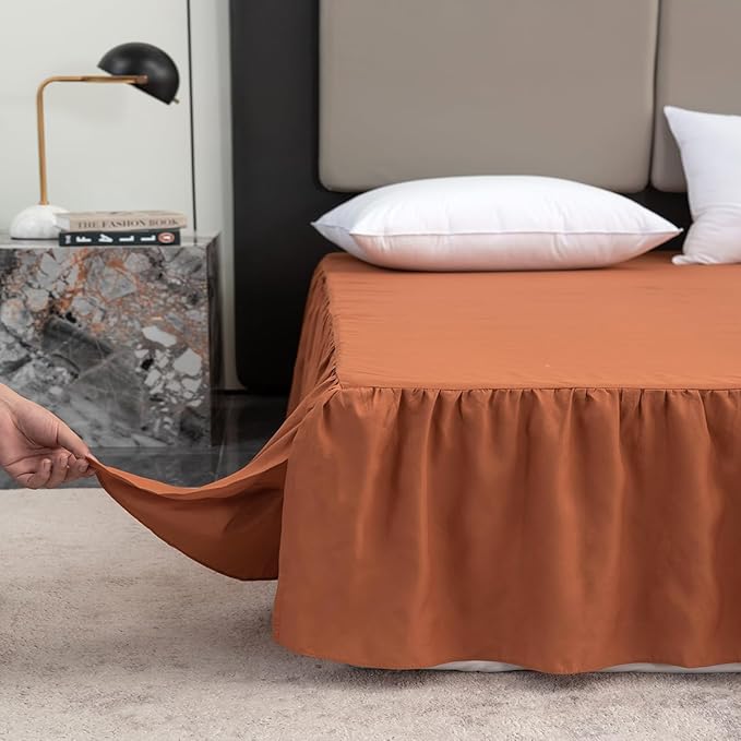 Bed Skirt Queen Size Ruffled Bed Skirt with Split Corners, 12 Inch Drop Dust Ruffle Bed Skirts with Platform, Terracotta