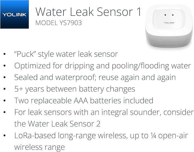 YoLink Water Leak Starter Kit: Hub + 6 Leak Sensor 1 (Silent), LoRa Long-Range, App/SMS/Email Alerts, D2D Offline Triggers, 2 AAA Up to 5-Year Battery, Compatible with Alexa/IFTTT/Home Assistant