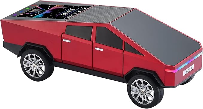 WSTER Futuristic Pickup Truck Bluetooth Speaker with LED Display Screen – Practical Gift Choice for Car Model Fans & Audio Users, TWS Stereo, FM Radio, USB/TF Playback, Front LED Headlights, Mic(RED)