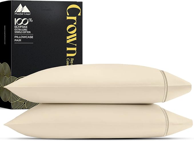 Mayfair Linen 100% Egyptian Cotton King Pillow Cases Set of 2 - Luxury 2000 Series King Size Pillowcases, Soft Cooling & Breathable, Envelope Closure Hotel Quality Pillowcase (21 x 41, Ivory)