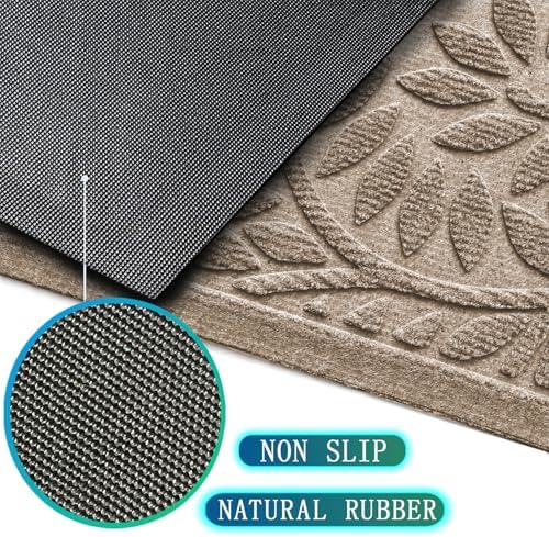 Bulijojo Front Door Mat Entrance,Durable Heavy Duty Welcome Mat,Thick Absorbent Natural Rubber Non Slip Mat, Sturdy Entryway Beige, 23"x35" - Image 3