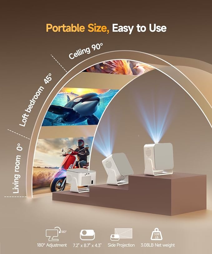Android 14 Smart Projector with 4K 8K Support, Mini Projector with Wifi6 and Bluetooth5.4, 600 ANSI, Auto Focus & Obstacle Avoidance 1080P Portable Movie Proyector for Home Outdoor, Magcubic HY350Max