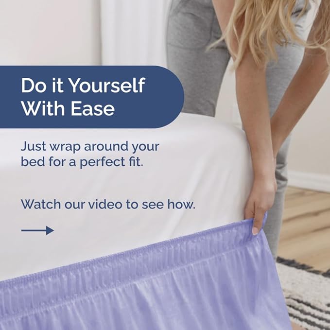 Wrap Around Dust Ruffle Bed Skirt - Lavender - for King Size Beds with 21 Inch Drop - Easy Fit Elastic Strap - Adjustable Pleated Bedskirt w/Brushed Fabric Wrinkle Free - for Women, Men, Kids & Teens